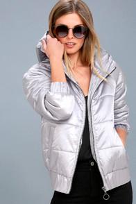Minkpink Puffa Hooded Silver Puffer Jacket