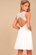 Lulus | Romantic Tale White Lace Skater Dress | Size Large | 100% Polyester