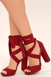 Lulus Dorian Dark Red Suede Lace-up Platform Heels