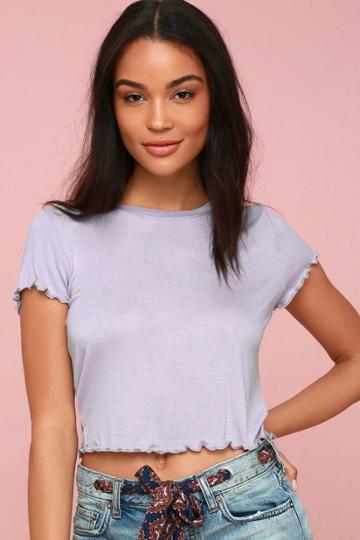 Pippin Lilac Lettuce Hem Cropped Tee | Lulus