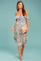 Lost + Wander Penelope Grey Floral Print Midi Dress