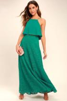 Lulus | Love At First Sight Teal Lace Two-piece Maxi Dress | Size Large | Green | 100% Polyester