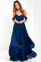 Lulus Romantic Fantasy Navy Blue Maxi Dress