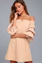 J.o.a. | Kali Blush Pink Off-the-shoulder Dress | Size Large | 100% Polyester | Lulus