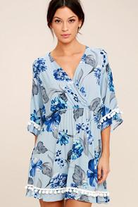 Lulus Pom Reader Light Blue Floral Print Dress