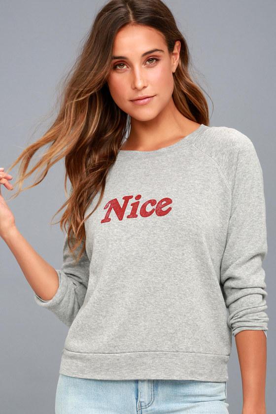 Project Social T | Naughty Or Nice Heather Grey Reversible Sweatshirt | Size X-small | Lulus