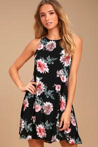 Lulus Walk This Sway Black Floral Print Swing Dress