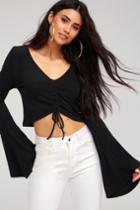 Jack By Bb Dakota Leia Black Flounce Sleeve Crop Top | Lulus