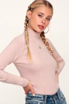 All Bundled Up Light Pink Fleece Mock Neck Top | Lulus