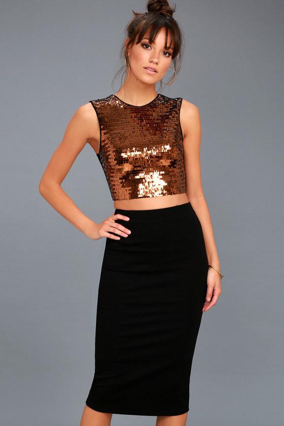 Ali & Jay | Disco Ball Copper And Black Sequin Two-piece Dress | Size X-small | 100% Polyester | Lulus