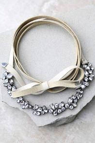 Lulus Telekinetic Beige Rhinestone Wrap Necklace