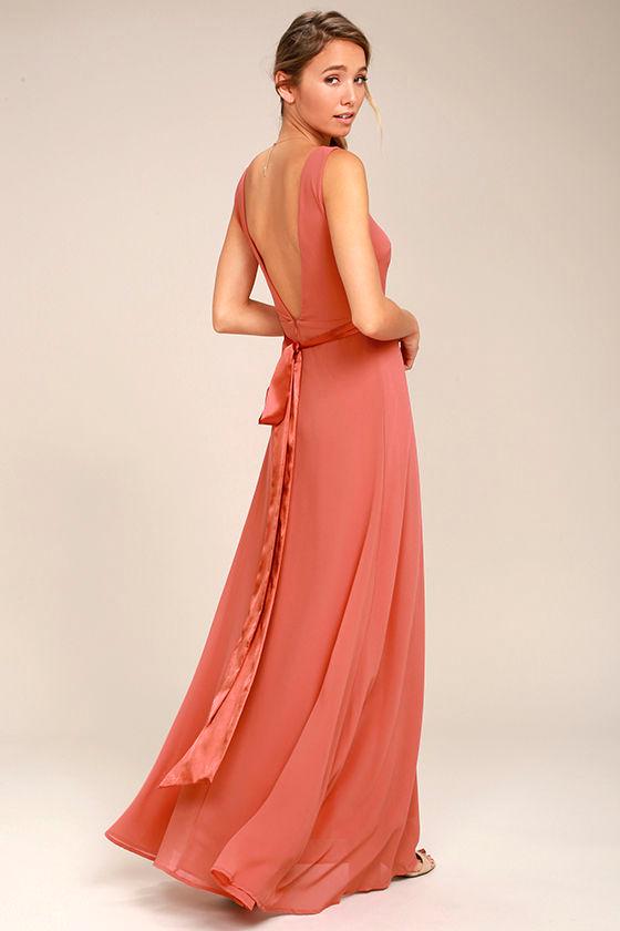 Lulus | That Special Something Rusty Rose Maxi Dress | Size Large | Red | 100% Polyester