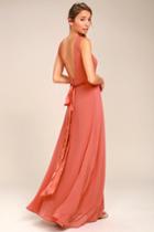 Lulus | That Special Something Rusty Rose Maxi Dress | Size Large | Red | 100% Polyester