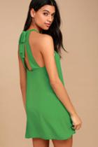 Lulus | Breezy Street Green Halter Dress | Size Large | 100% Polyester