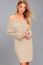 Rd Style | Weekend In Vail Beige Off-the-shoulder Sweater Dress | Size X-small | Lulus