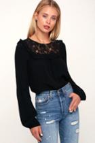 Amma Black Lace Ruffled Long Sleeve Top | Lulus