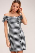 Check Please Black And White Gingham Off-the-shoulder Dress | Lulus