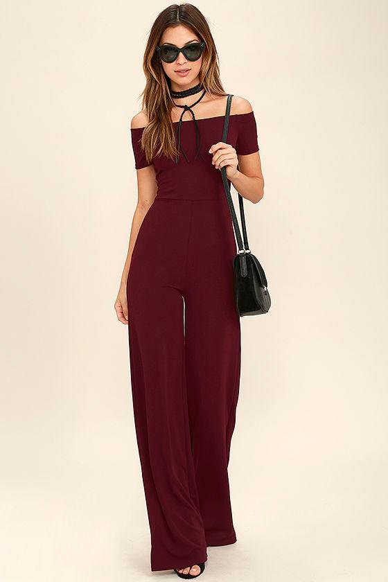 Alleyoop Burgundy Off-the-shoulder Jumpsuit | Lulus