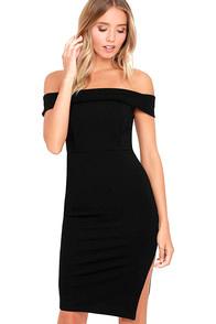 Lulus Foxy Lady Black Off-the-shoulder Bodycon Dress
