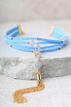 Ettika Jasmine Blue Leather Choker Necklace