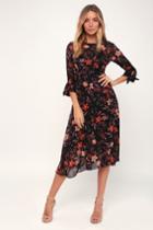 I. Madeline Passionate Love Black Floral Print Midi Dress | Lulus