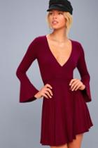 Lulus | Plot Twist Burgundy Flounce Sleeve Wrap Dress | Size X-small | Red