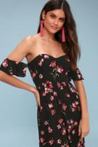Kiss And Petal Black Floral Print Off-the-shoulder Maxi Dress | Lulus