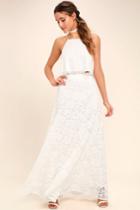 Lulus | Love At First Sight White Lace Two-piece Maxi Dress | Size Small | 100% Polyester