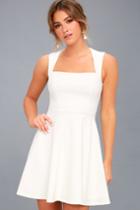 Lulus | Royal Court White Skater Dress | Size Large | 100% Polyester