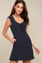 Sunny Spot Navy Blue Lace-up Dress | Lulus