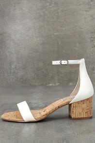 Steve Madden Irenee C White Cork Ankle Strap Heels