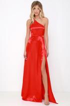Lulu*s Starlet Loose Red Satin One Shoulder Maxi Dress