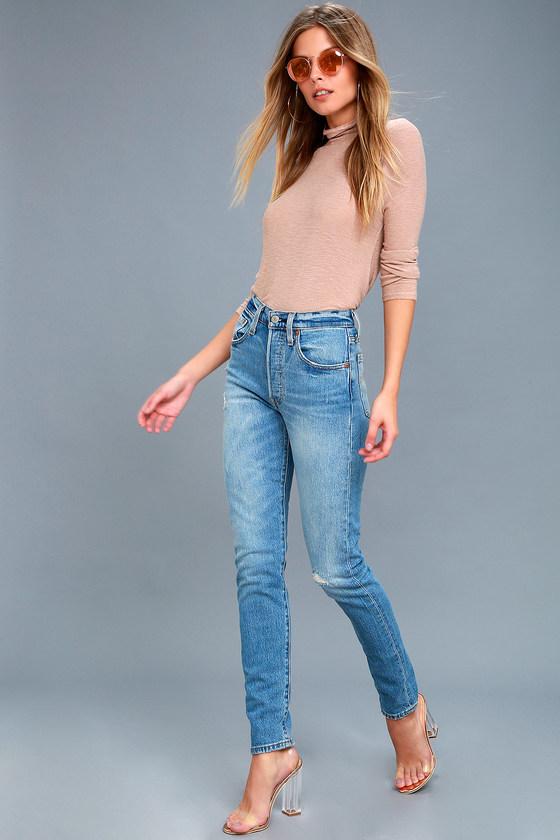 Levi's 501 Skinny Medium Wash Distressed Jeans | Lulus