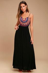 Lulus Ascension Island Black Embroidered Maxi Dress