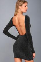 Gift Of Love Black And Silver Backless Long Sleeve Bodycon Dress | Lulus