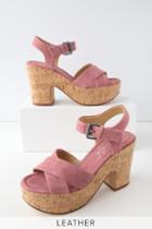 Splendid Flaire Rose Pink Suede Leather Cork Platform Sandal Heels | Lulus