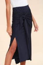Knot Your Average Navy Blue Knotted Midi Skirt | Lulus
