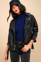 Free People | Drapey Black Vegan Leather Moto Jacket | Size Small | 100% Cotton | Vegan Friendly | Lulus
