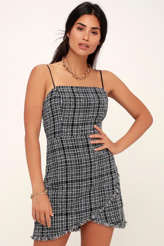 Lush Union Square Black And White Tweed Mini Dress | Lulus