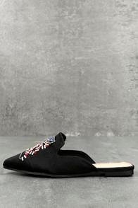 Shoe Republic La Masie Black Satin Beaded Loafer Slides