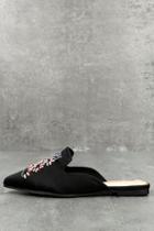 Shoe Republic La Masie Black Satin Beaded Loafer Slides
