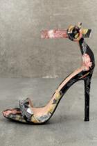 Olivia Jaymes | Philomena Black Floral Satin Brocade Ankle Strap Heels | Size 5.5 | Lulus