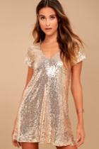 Lulus | Light Up The Night Champagne Sequin Shift Dress