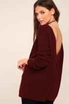 Lulus | Just For You Burgundy Backless Sweater | Size Medium | Purple