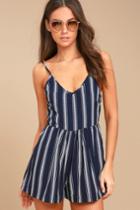 Ppla | Pax Navy Blue Striped Romper | Size Large | 100% Polyester | Lulus