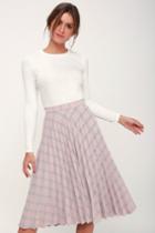 Nancy Mauve Plaid Pleated Midi Skirt | Lulus