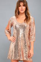 Lulus | Moment To Shine Rose Gold Sequin Shift Dress