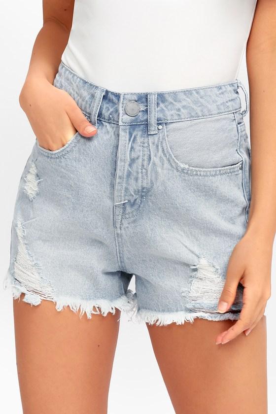 Lost Ink Bryant Light Wash Distressed High-waisted Denim Shorts | Lulus