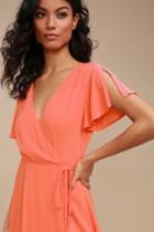 Harbor Point Coral Pink Wrap Dress | Lulus