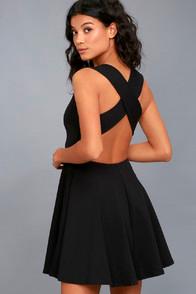 Lulus Going Steady Black Backless Skater Dress